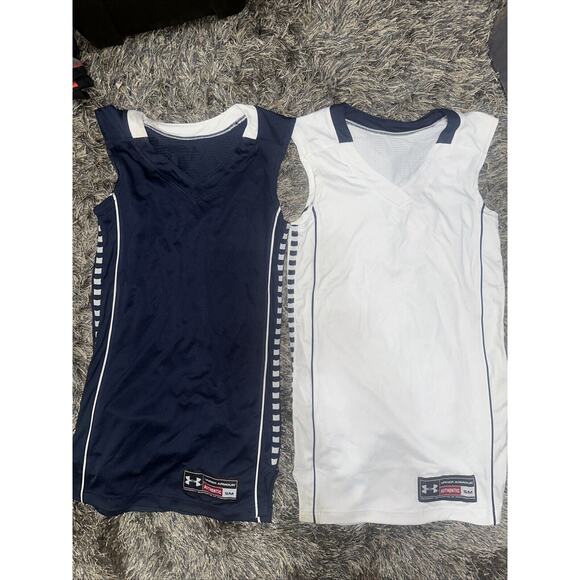 Under Armour Basketball Jersey Lot Of 2 Adult White SLIM Blank Size S Polyester - Picture 1 of 9